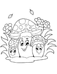 Online coloring book: Coloring book autumn smiling mushrooms